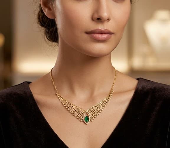 Elegant Yellow Gold Necklace with Green Emerald Pendant — image 1